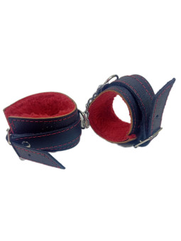 Esposas de Cuero Negro con Peluche Rojo